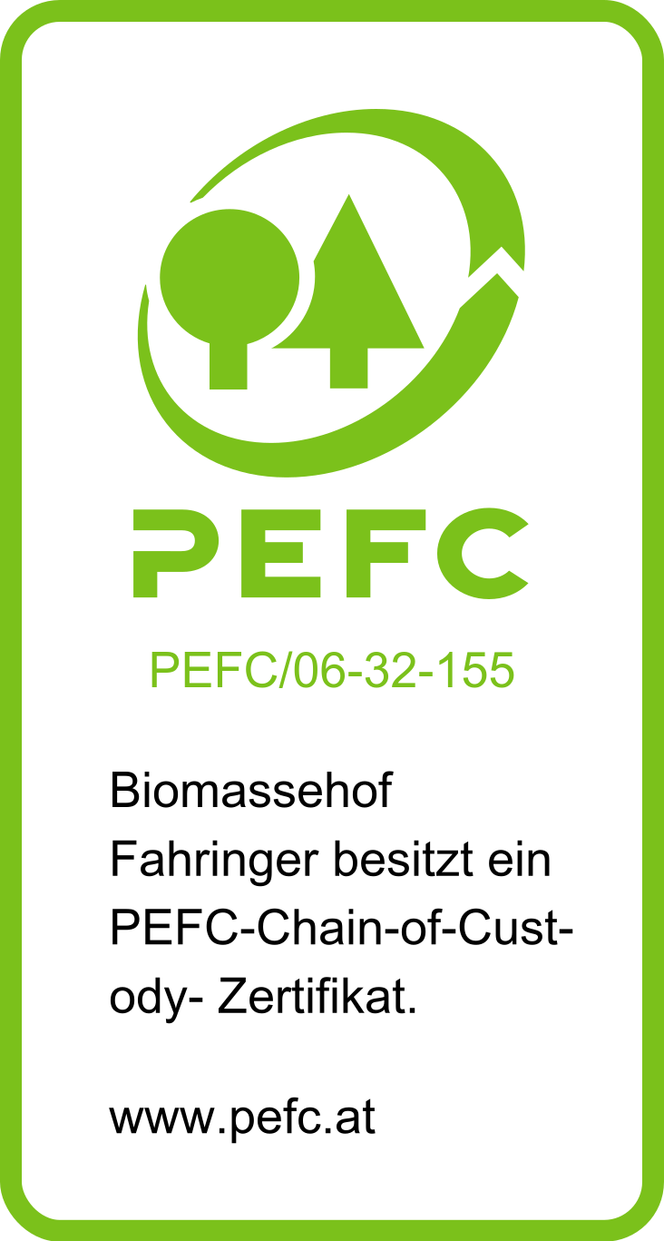 PEFC Chain-of-Custody-Zertifikat PEFC/06-32-155 des Biomassehofs Fahringer